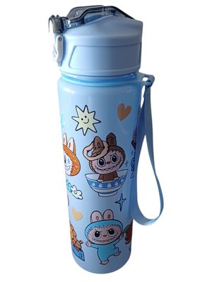 Labubu Solid Blue Water Bottle - 700ml with Hand Strap