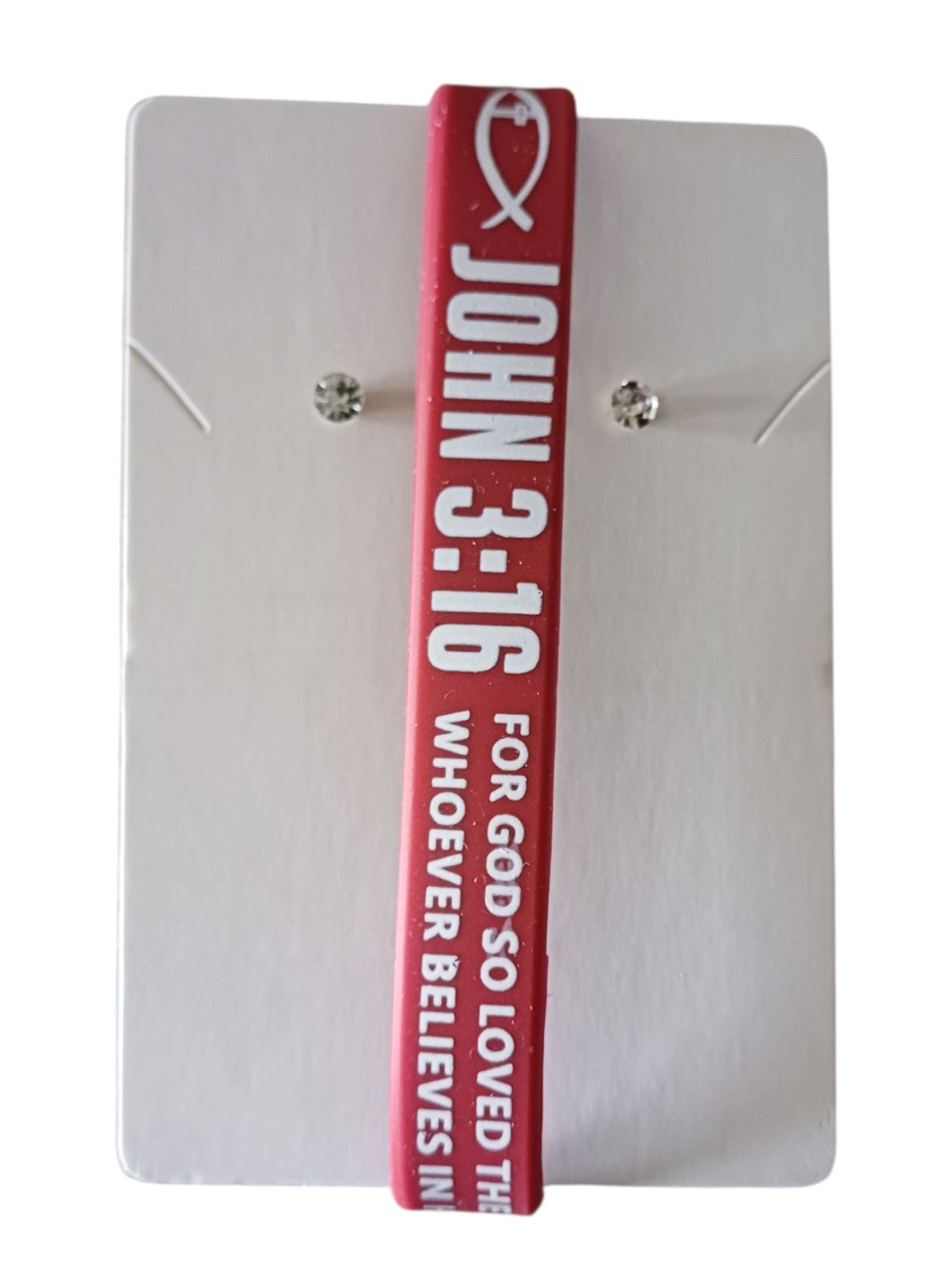 Red Christian Silicone Bracelet with John 3:16 &amp; Free Stud Earrings