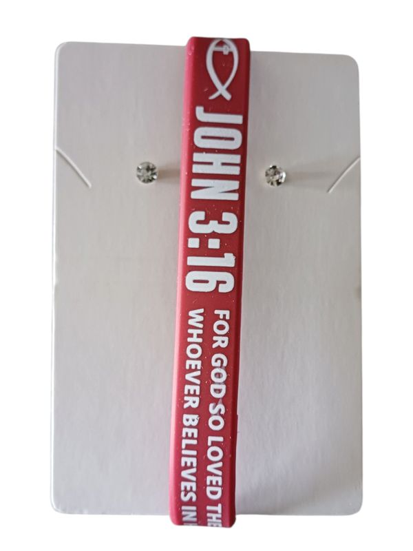 Red Christian Silicone Bracelet with John 3:16 &amp; Free Stud Earrings