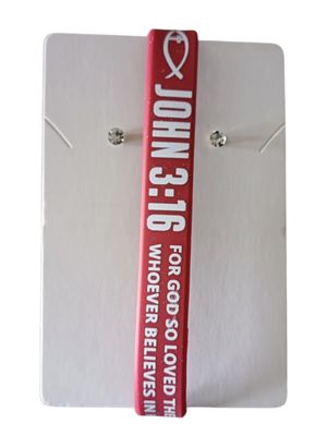 Red Christian Silicone Bracelet with John 3:16 &amp; Free Stud Earrings