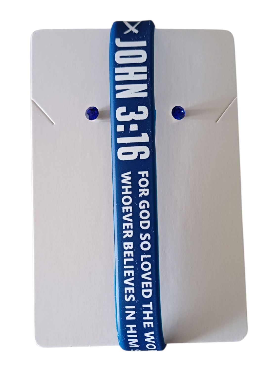 Blue Christian Silicone Bracelet with John 3:16 &amp; Free Stud Earrings