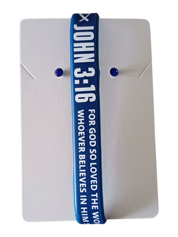 Blue Christian Silicone Bracelet with John 3:16 &amp; Free Stud Earrings