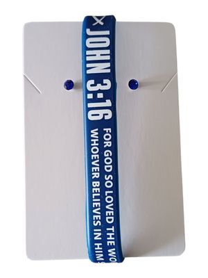 Blue Christian Silicone Bracelet with John 3:16 &amp; Free Stud Earrings