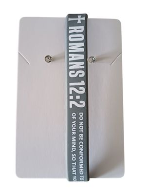 Grey Christian Silicone Bracelet with Romans 12:2 &amp; Free Stud Earrings