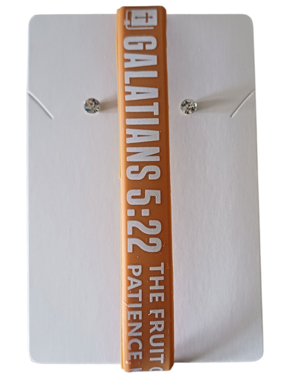 Tan Christian Silicone Bracelet with Galatians 5:22 &amp; Free Stud Earrings