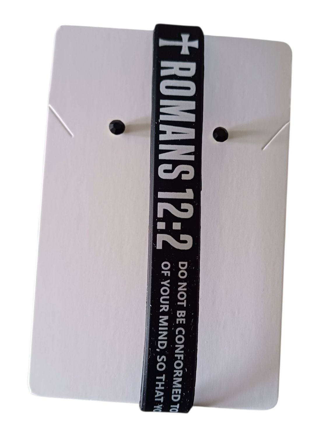 Black Christian Silicone Bracelet with Romans 12:2 &amp; Free Stud Earrings