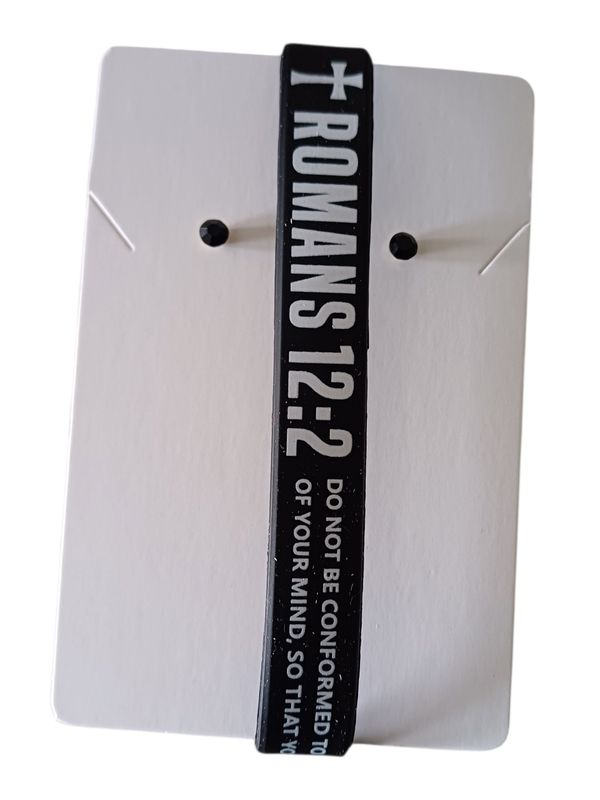 Black Christian Silicone Bracelet with Romans 12:2 &amp; Free Stud Earrings