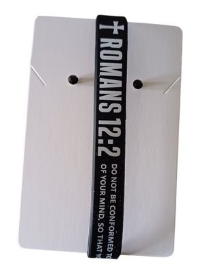 Black Christian Silicone Bracelet with Romans 12:2 &amp; Free Stud Earrings