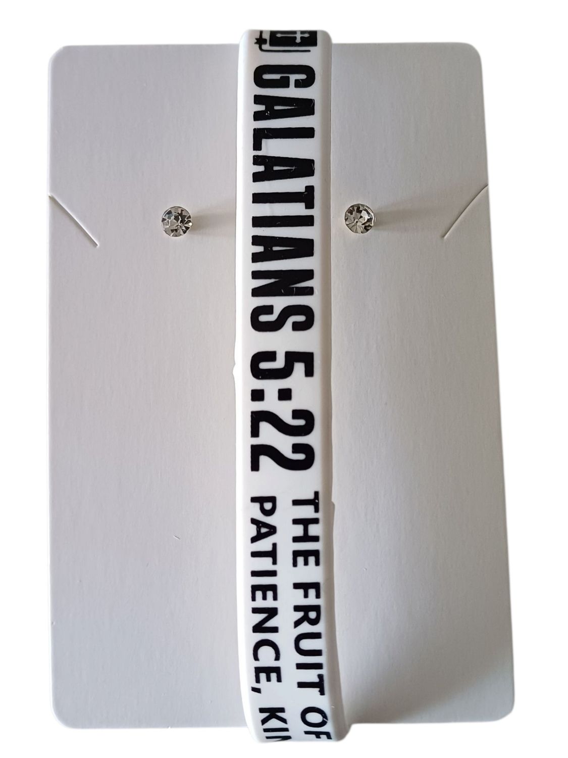 White Christian Silicone Bracelet with Galatians 5:22 &amp; Free Stud Earrings
