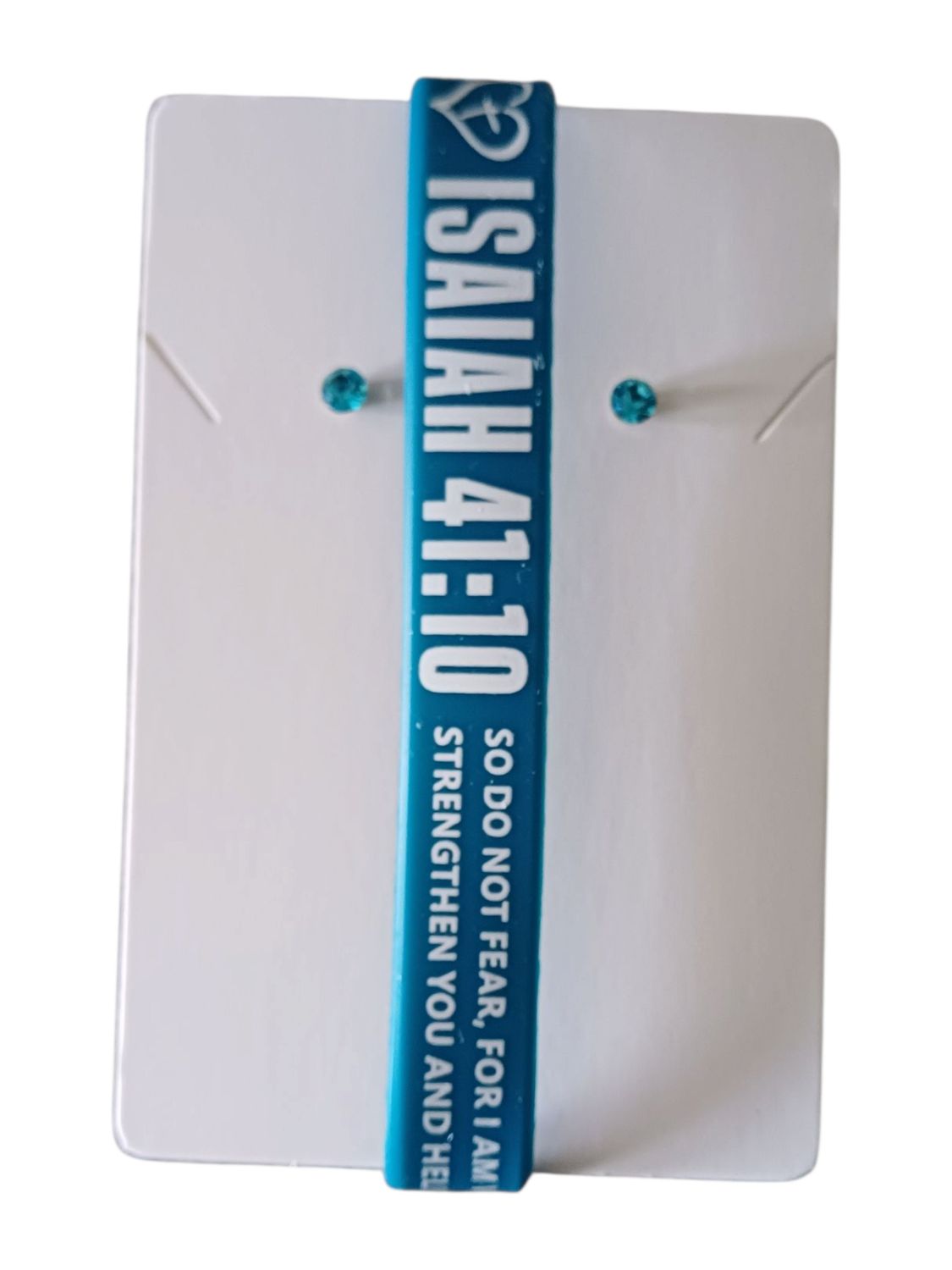 Blue Christian Silicone Bracelet with Isaiah 41:10 &amp; Free Stud Earrings