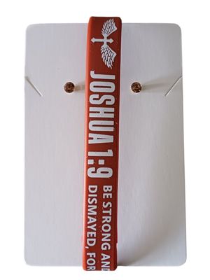 Brown Christian Silicone Bracelet with Joshua 1:9 &amp; Free Stud Earrings