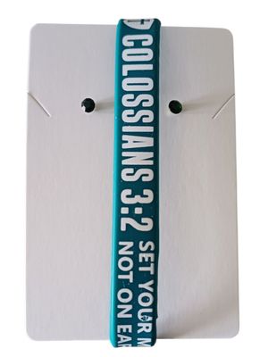 Turquoise Christian Silicone Bracelet with Colossians 3:2 &amp; Free Stud Earrings