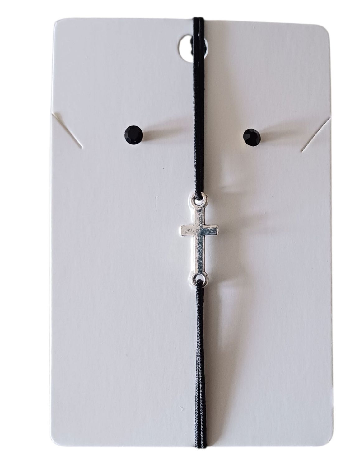Black Elegant Cross Charm Elastic Bracelet with Free Stud Earrings