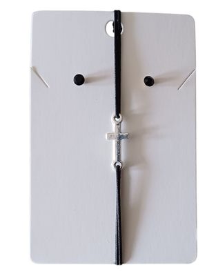 Black Elegant Cross Charm Elastic Bracelet with Free Stud Earrings