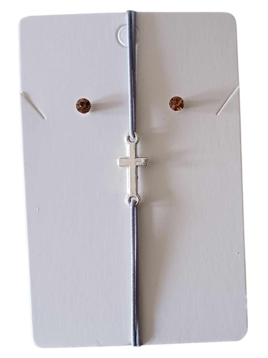 Grey Elegant Cross Charm Elastic Bracelet with Free Stud Earrings
