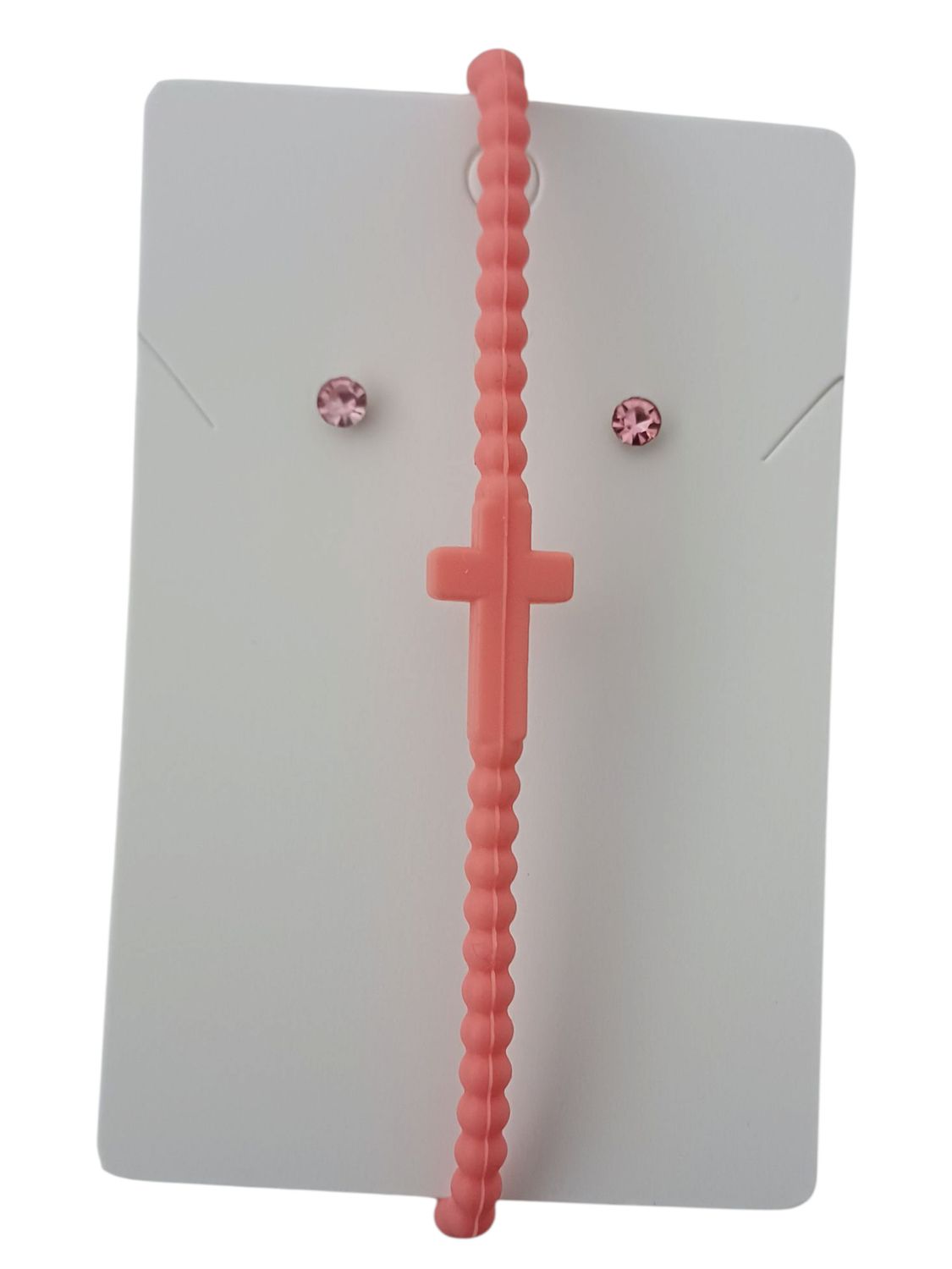 Peach Silicone Cross Bracelet with Free Stud Earrings