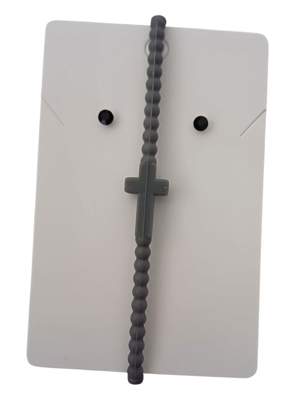 Dark Grey Silicone Cross Bracelet with Free Stud Earrings