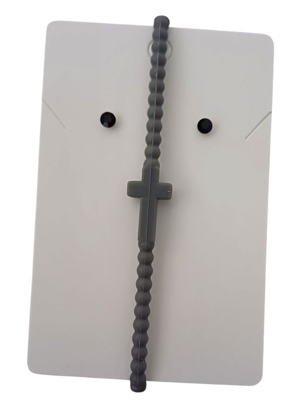 Dark Grey Silicone Cross Bracelet with Free Stud Earrings