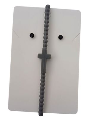 Dark Grey Silicone Cross Bracelet with Free Stud Earrings