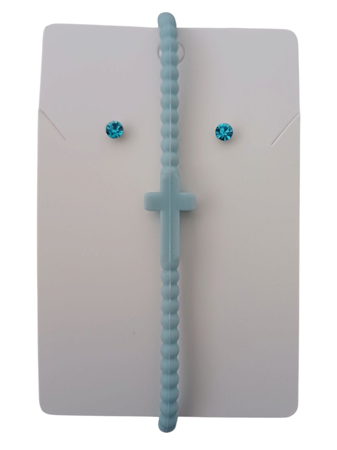 Light Blue Silicone Cross Bracelet with Free Stud Earrings