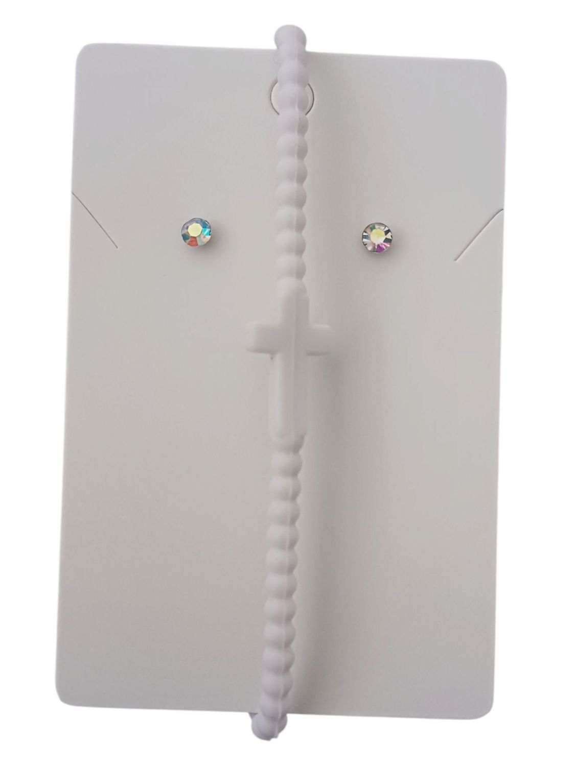 White Silicone Cross Bracelet with Free Stud Earrings