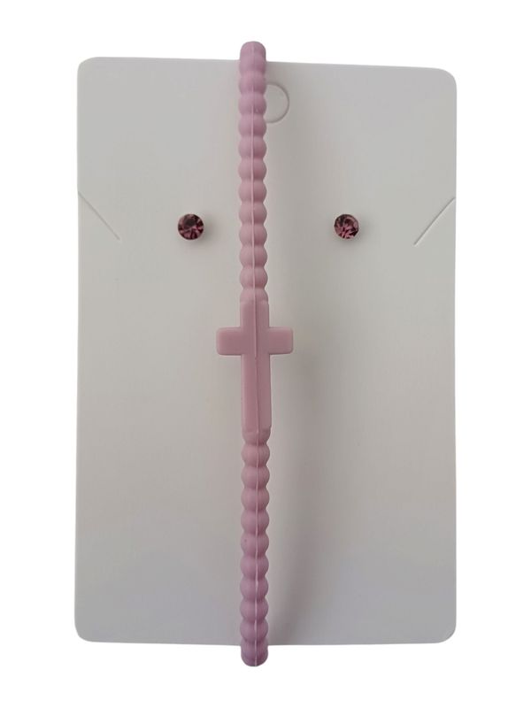 Purple Silicone Cross Bracelet with Free Stud Earrings