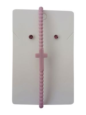 Purple Silicone Cross Bracelet with Free Stud Earrings