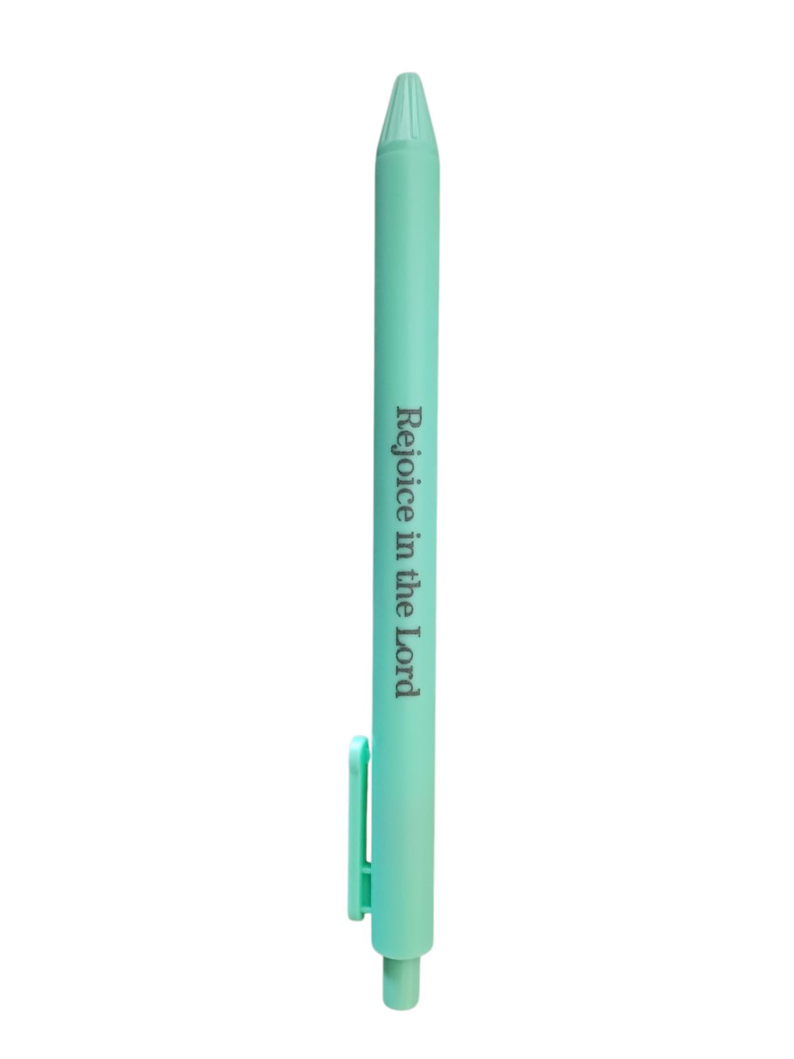 Inspirational &quot;Rejoice in the Lord&quot; Retractable Ballpoint Pen – Green Case, Black Ink