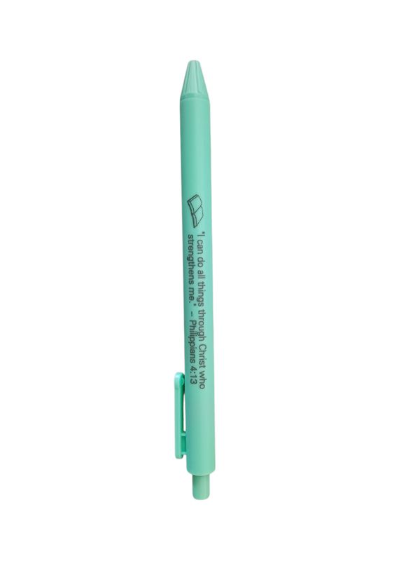 Inspirational &quot;Philippians 4:13&quot; Retractable Ballpoint Pen – Green Case, Black Ink