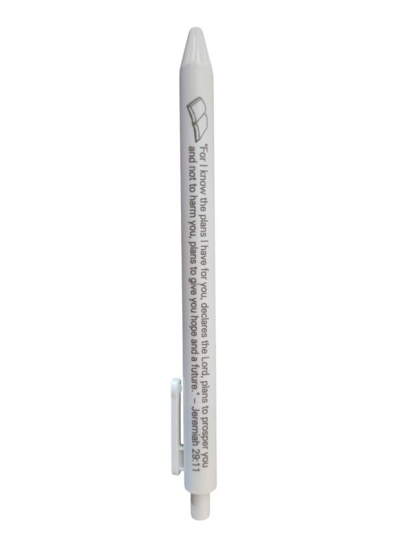 Inspirational &quot;Jeremiah 29:11&quot; Retractable Ballpoint Pen – White Case, Black Ink