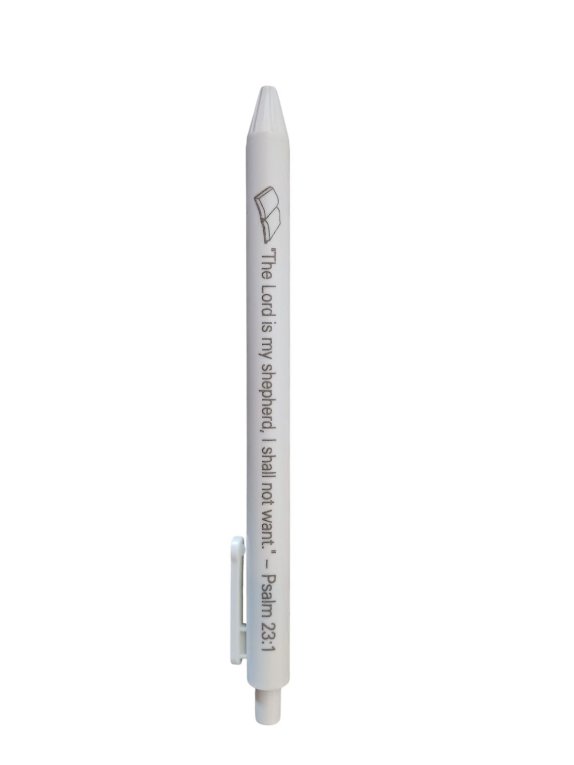 Inspirational &quot;Psalm 23:1&quot; Retractable Ballpoint Pen – White Case, Black Ink