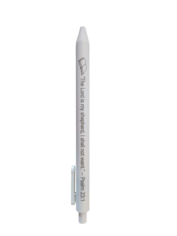 Inspirational &quot;Psalm 23:1&quot; Retractable Ballpoint Pen – White Case, Black Ink
