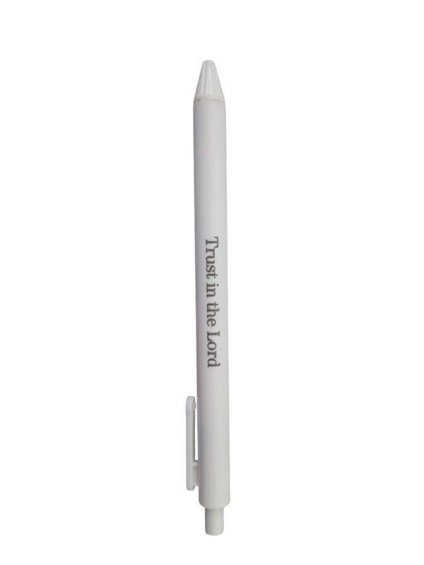 Inspirational &quot;Trust in the Lord&quot; Retractable Ballpoint Pen – White Case, Black Ink
