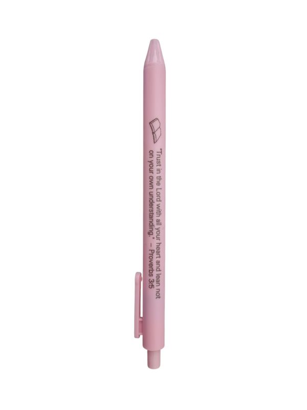Inspirational &quot;Proverbs 3:5&quot; Retractable Ballpoint Pen – Pink Case, Black Ink