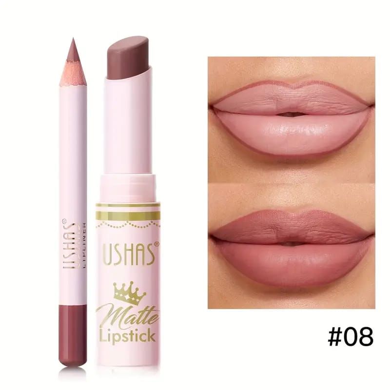 USHAS Matte Lipstick &amp; Lip Liner Combo Set – Color #08