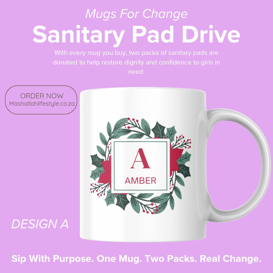 Red &amp; Green Alphabet Mug for Change – Sanitary Pad Drive