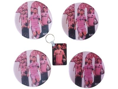 Inter Miami Messi 5-Piece Keyring &amp; Coaster Gift Set
