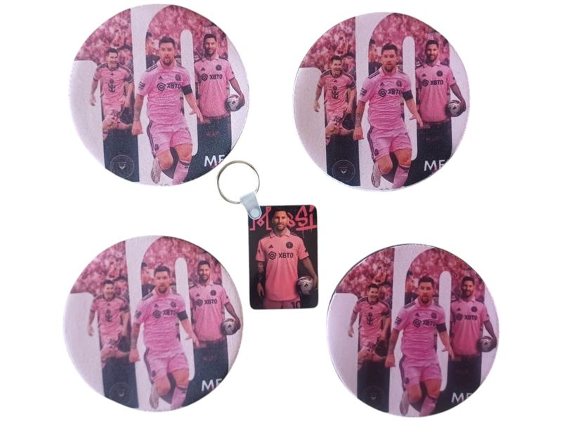 Inter Miami Messi 5-Piece Keyring &amp; Coaster Gift Set