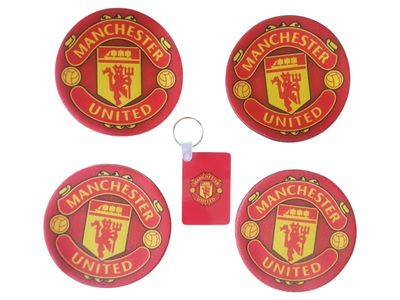 Manchester United 5-Piece Keyring &amp; Coaster Gift Set