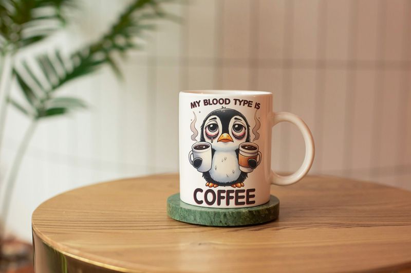 My Blood Type Is Coffee. Penguin Mug