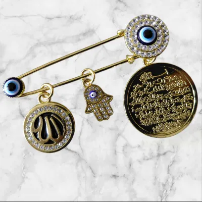 Ayatul Kursi Allah Hamsa Baby Pin – Golden Evil Eye Brooch