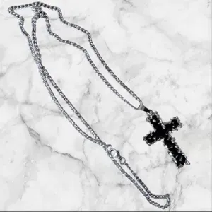Black &amp; Silver Cross Neck Chain – Unisex