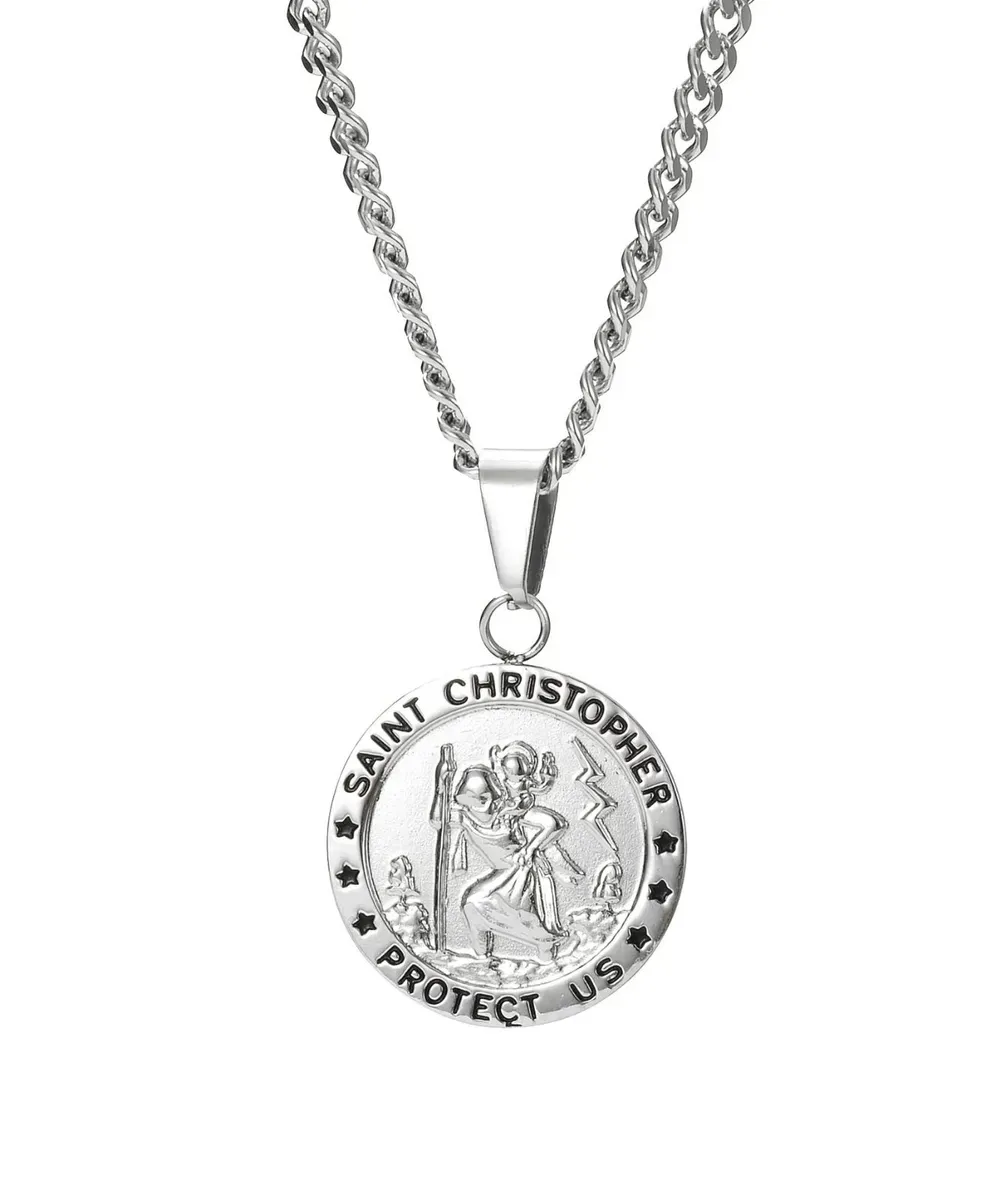 St. Christopher “Protect Us” Coin Neck Chain – Silver (Unisex)
