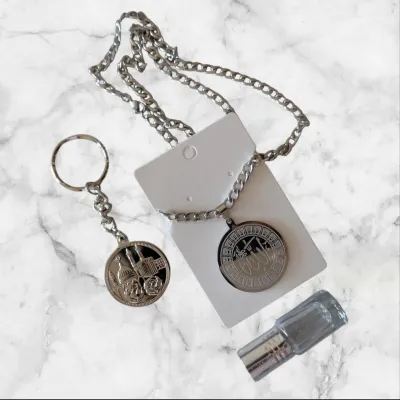 Islamic Gifting 3-Piece Set – Allah Necklace, Keychain &amp; Attar (Gift Boxed)