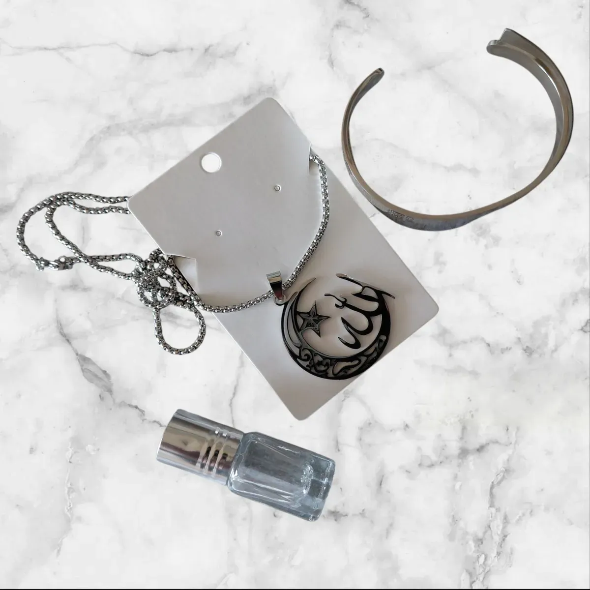 Islamic Gifting 4-Piece Set – Allah Necklace, Ayatul Kursi &amp; 786 Bangle with Attar (Gift Boxed)