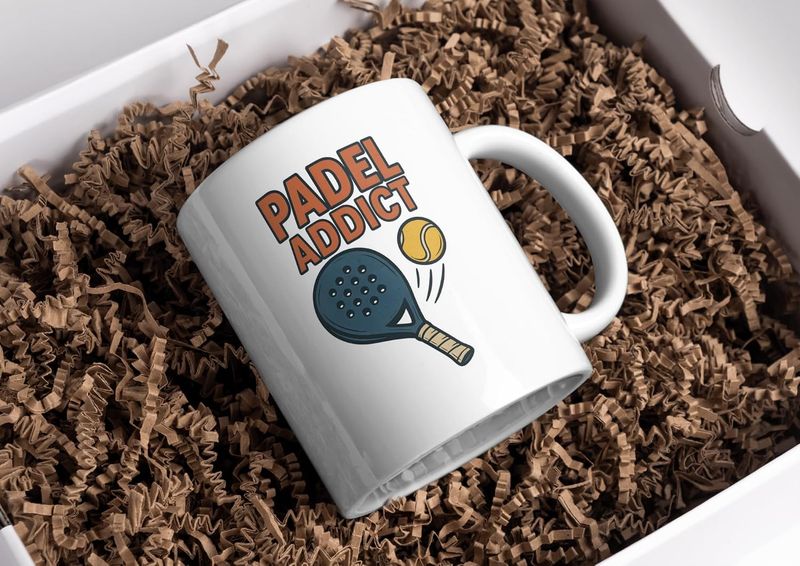 Padel Addict Padel Mug – Cartoon Racket &amp; Ball Coffee Cup Gift