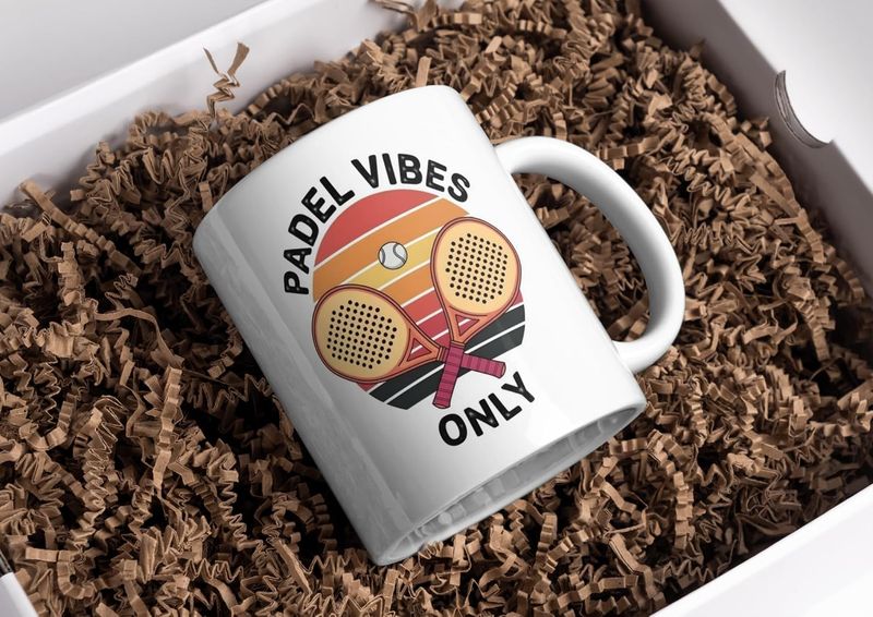Padel Vibes Only Padel Mug – Cartoon Rackets &amp; Ball Coffee Cup Gift