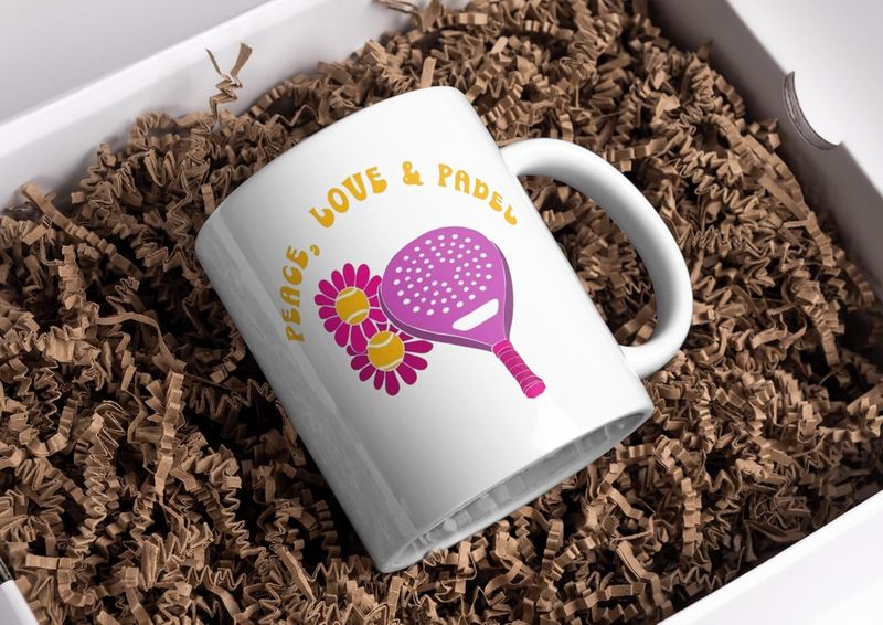 “Peace, Love, Padel” Padel Mug – Cartoon Racket Coffee Cup Gift