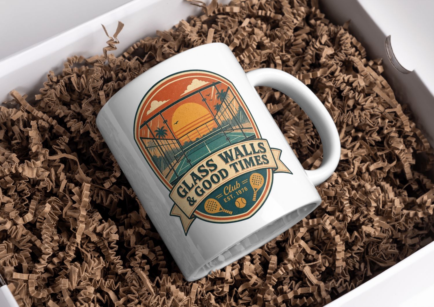 Glass Walls &amp; Good Times Padel Mug – Padel Sports Design – Gift for Padel Lovers