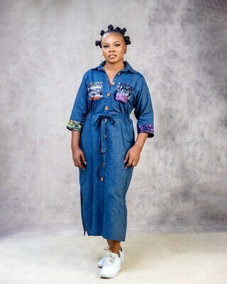 Denim Shirt Dress with Tie Dye Design